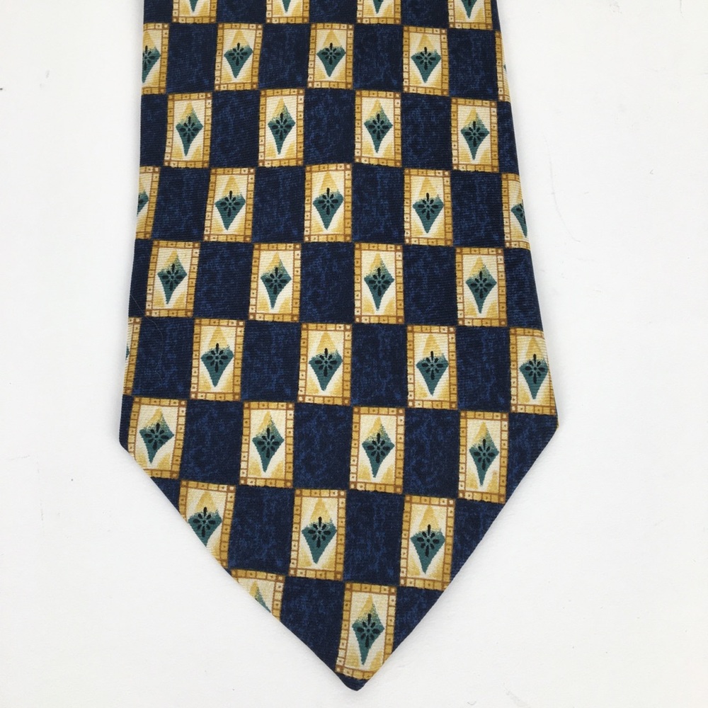 Next 100% silk yellow blue geometric neck tie